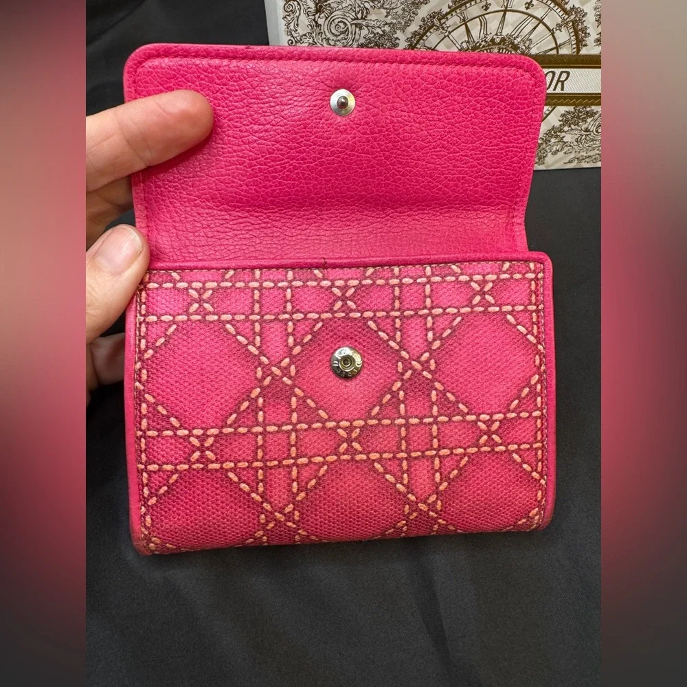 Dior Lady Charm Wallet in Pink 💗 w/ Cannage stitching & silver-tone 